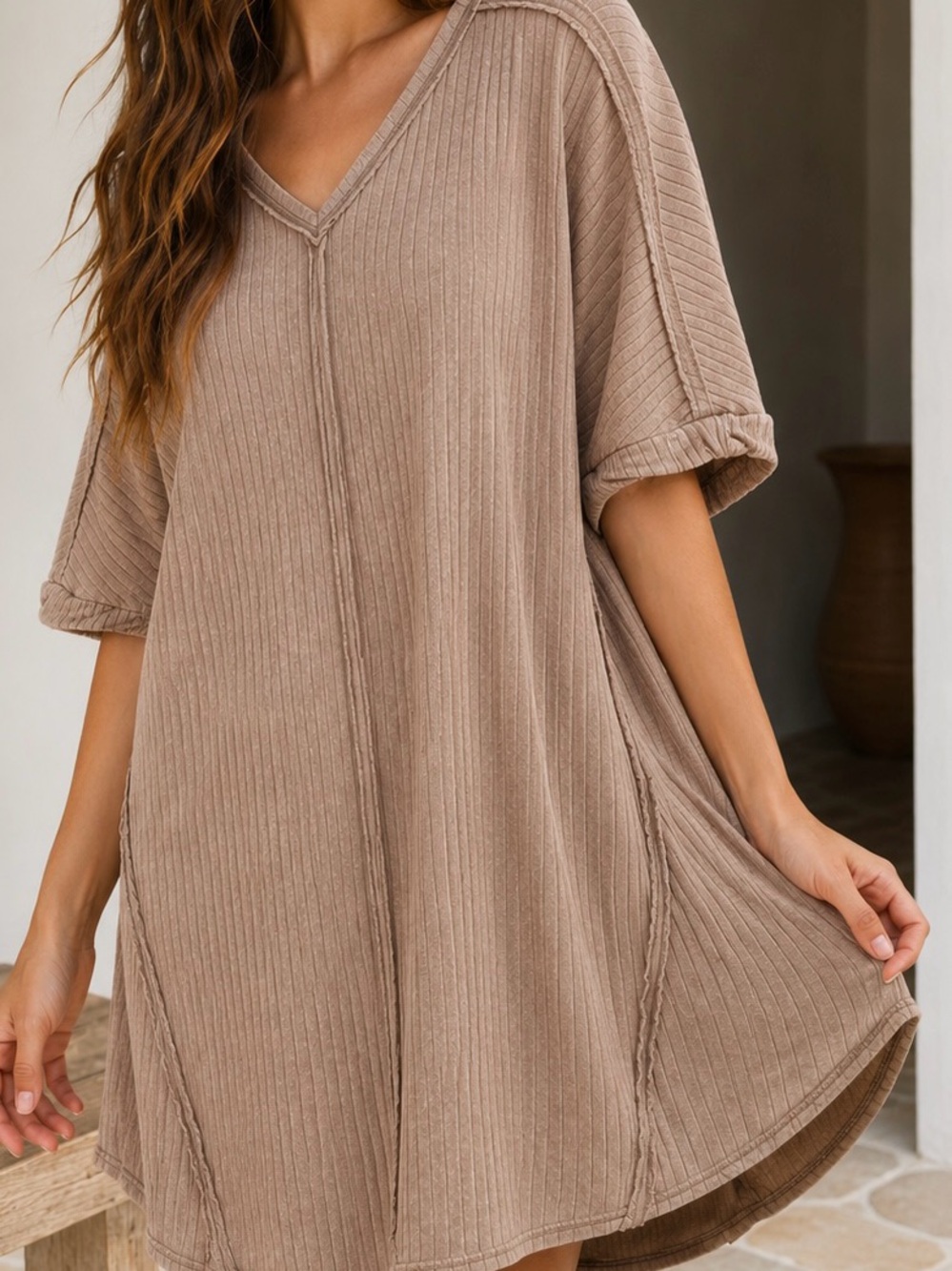 Ribbed acid washed dress